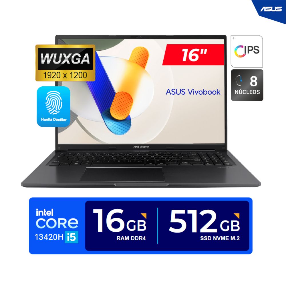 LAPTOP ASUS VIVOBOOK 16 16.0"" WUXGA, IPS Core i5-13420H 4.60GHz 16GB DDR4 512GB SSD FREEDOS