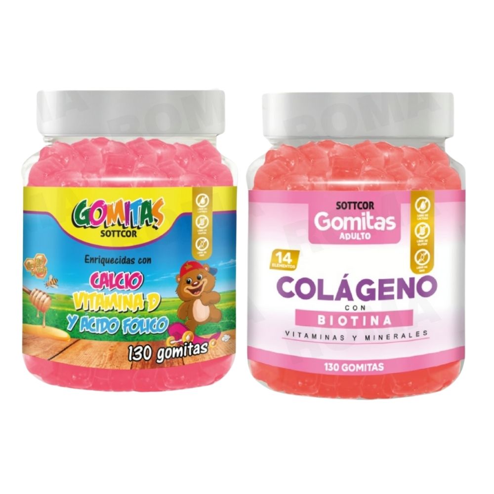 PACK 2 GOMITAS CALCIO NIÑOS 130UND + COLAGENO ADULTOS 130UND
