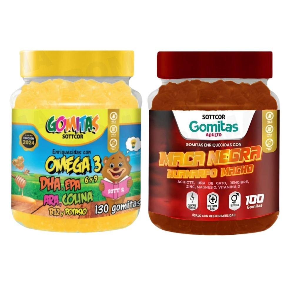 PACK 2 GOMITAS OMEGA 3 NIÑOS  + GOMITAS MACA NEGRA 100 UND