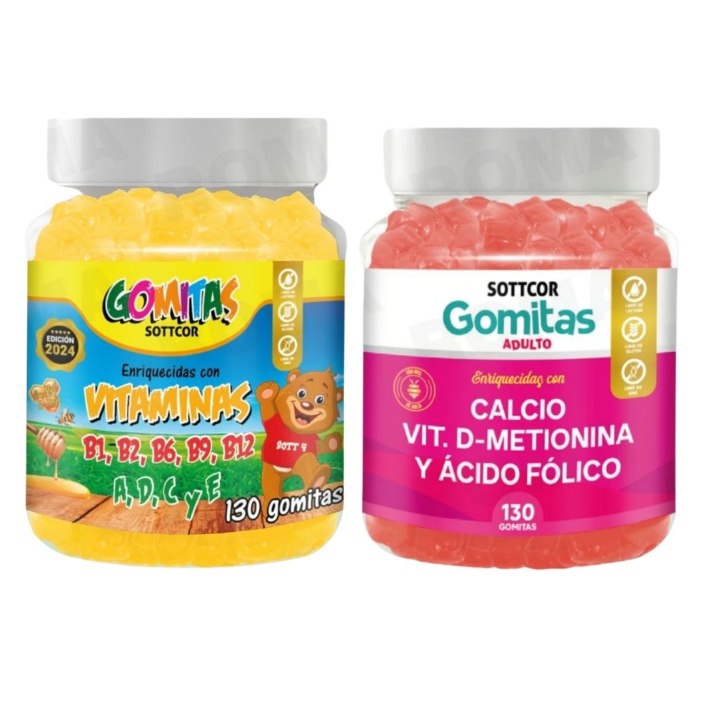 PACK 2 GOMITAS VITAMINAS PARA NIÑOS + CALCIO ADULTOS 130 UND