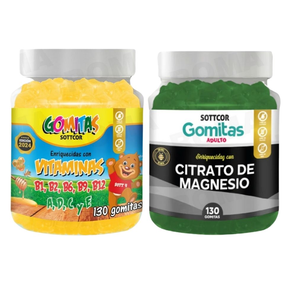 PACK 2 GOMITAS VITAMINAS PARA NIÑOS + CITRATO MAGNESIO ADULTO 260UND