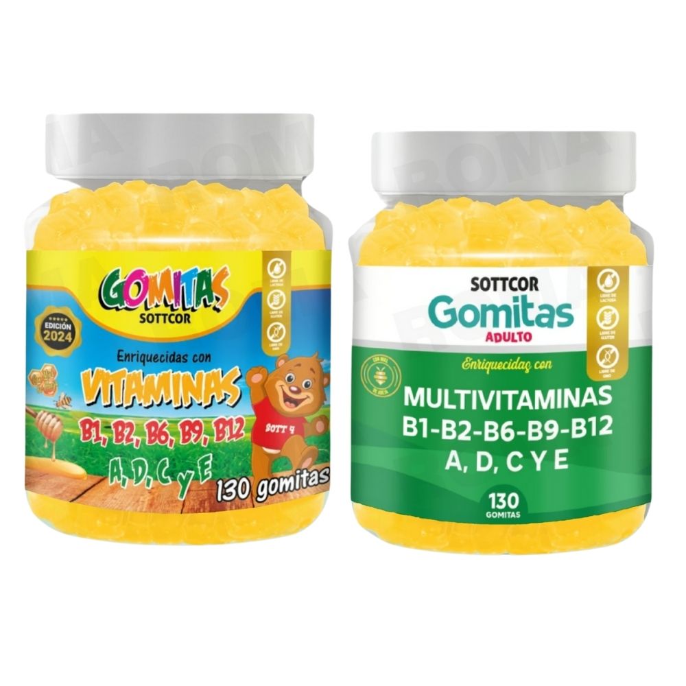PACK 2 GOMITAS VITAMINAS PARA NIÑOS + MULTIVITAMINAS ADULTOS 260 UND