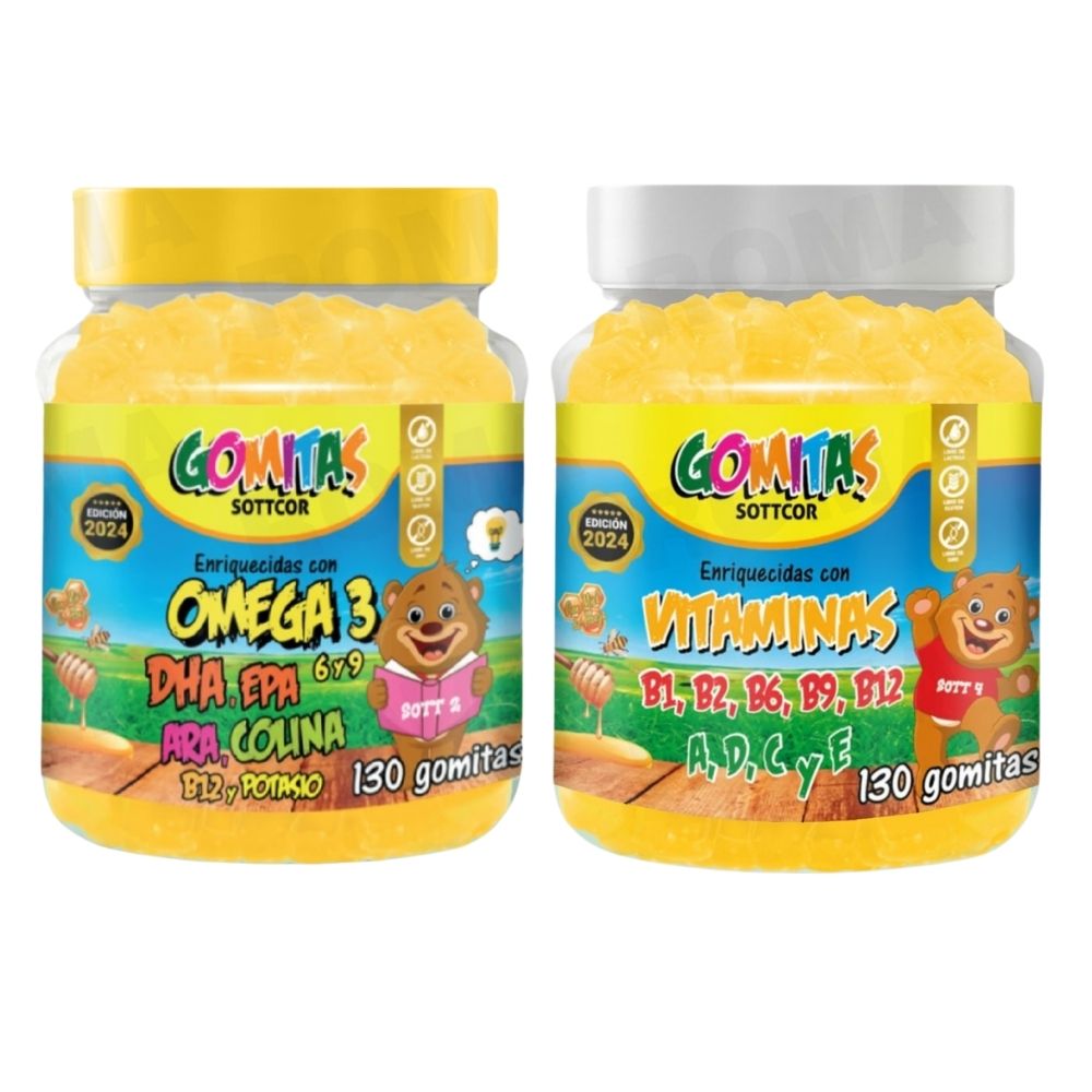 PAC 2 GOMITAS OMEGA 3 NIÑOS + VITAMINAS PARA NIÑOS 260 UND