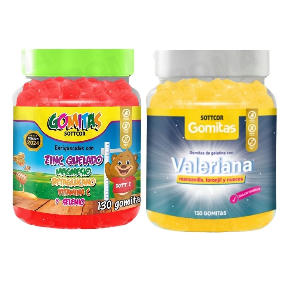 PACK 2 GOMITAS ZINC QUELADO NIÑOS + GOMITAS VALERIANA ADULTOS 260 UND