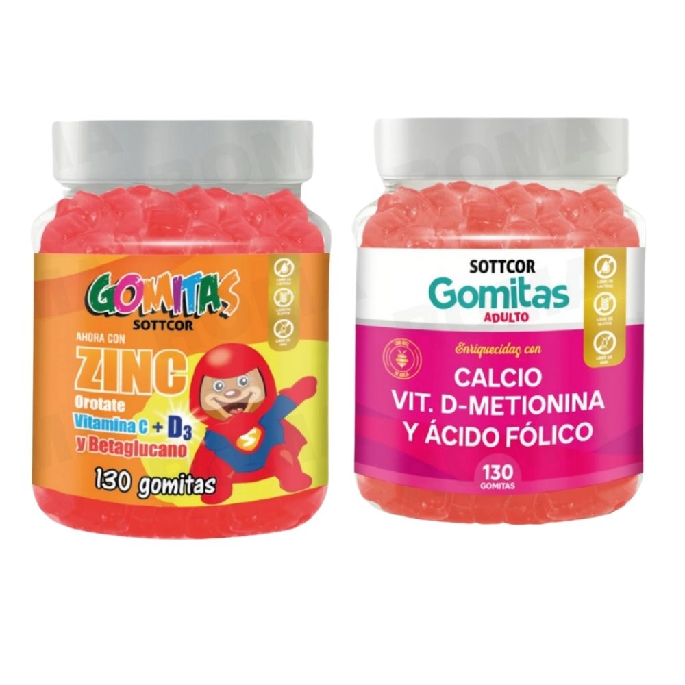 PACK 2 GOMITAS ZINC OROTATE NIÑOS 130UND + GOMITAS CALCIO 130UND