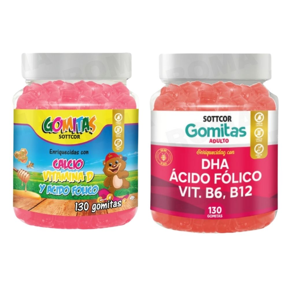 PACK 2 GOMITAS CALCIO NIÑOS + DHA ACIDO FOLICO 260 UND