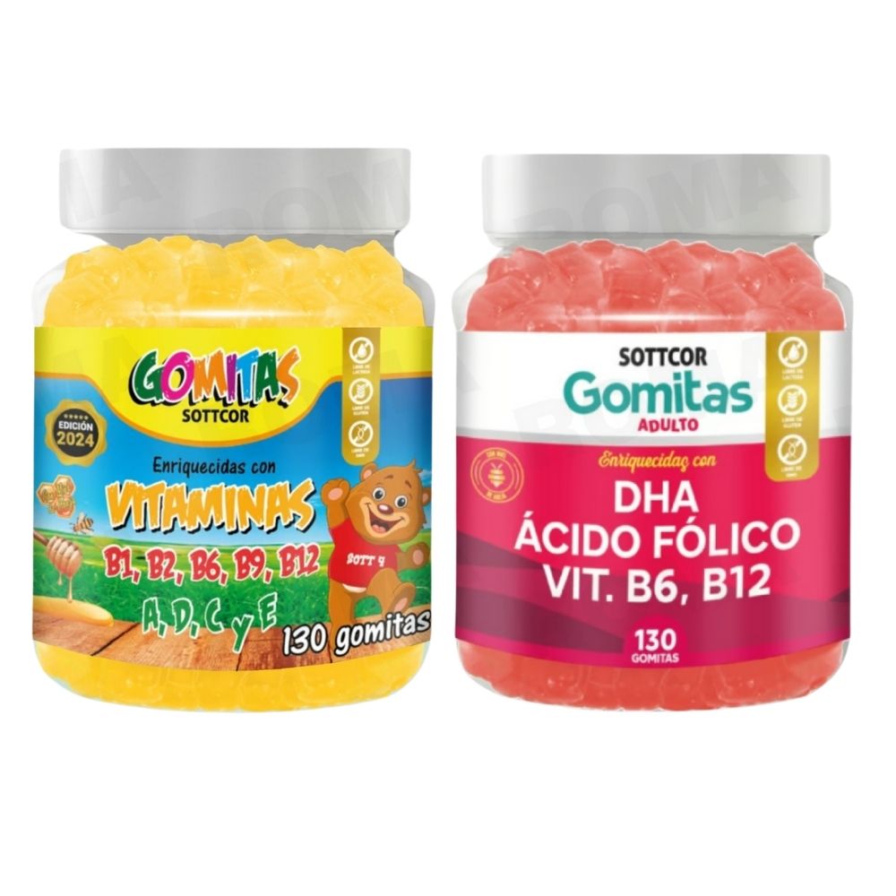 PACK 2 GOMITAS VITAMINAS PARA NIÑOS + DHA ACIDO FOLICO 260 UND