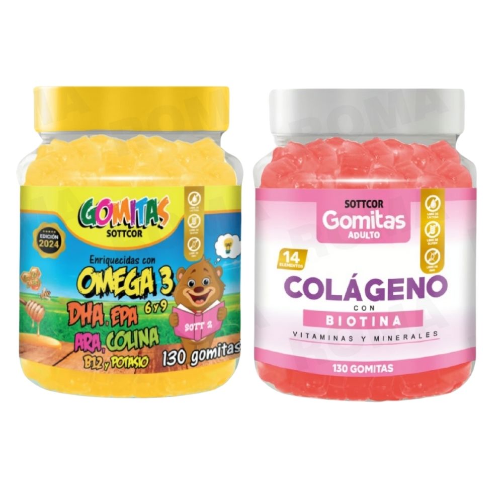 PACK 2 GOMITAS OMEGA 3 NIÑOS  + COLAGENO ADULTOS 130 UND