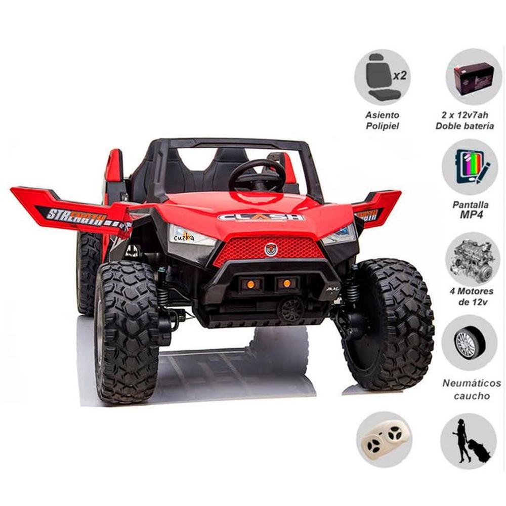 Carro a Batería UTV 24 VLT y Pantalla MP4 Para Niños BUGGY Red