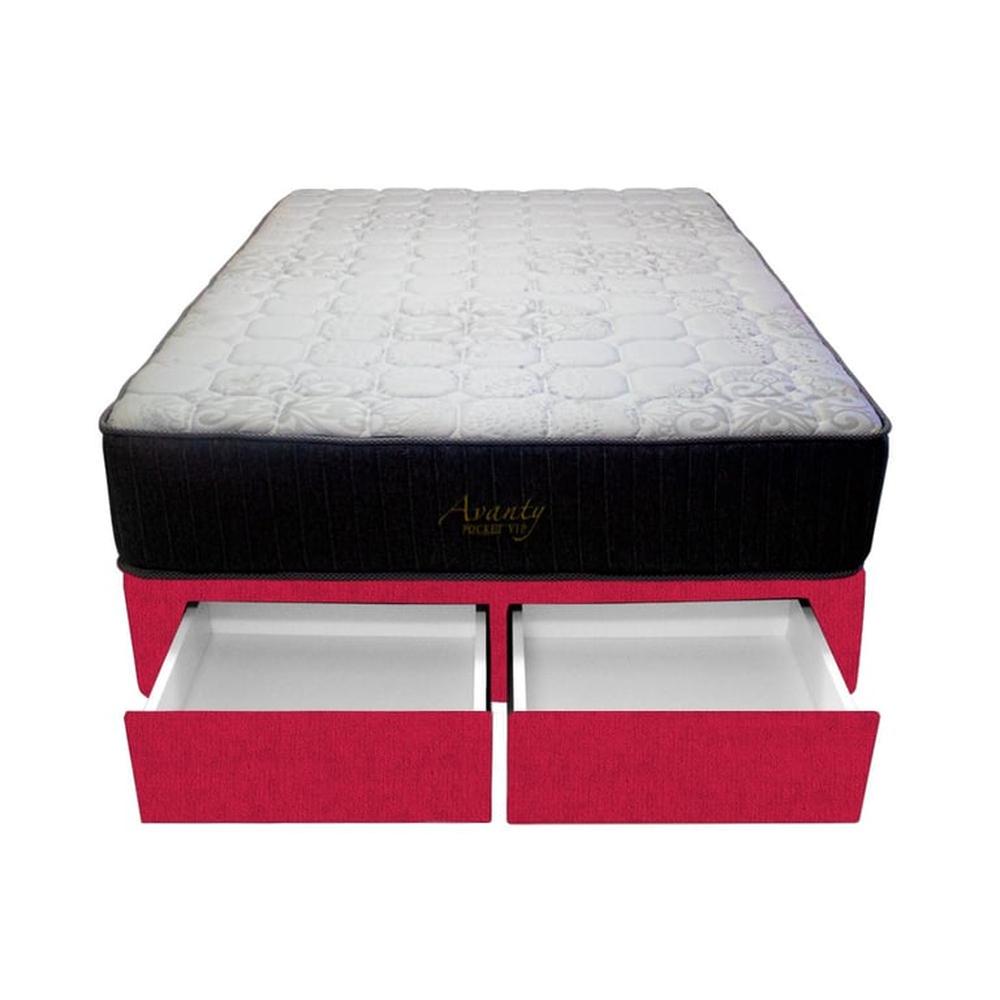 Cama Pocket Vip + 2 Cajones 2 Plz + 2 almohadas - Rojo