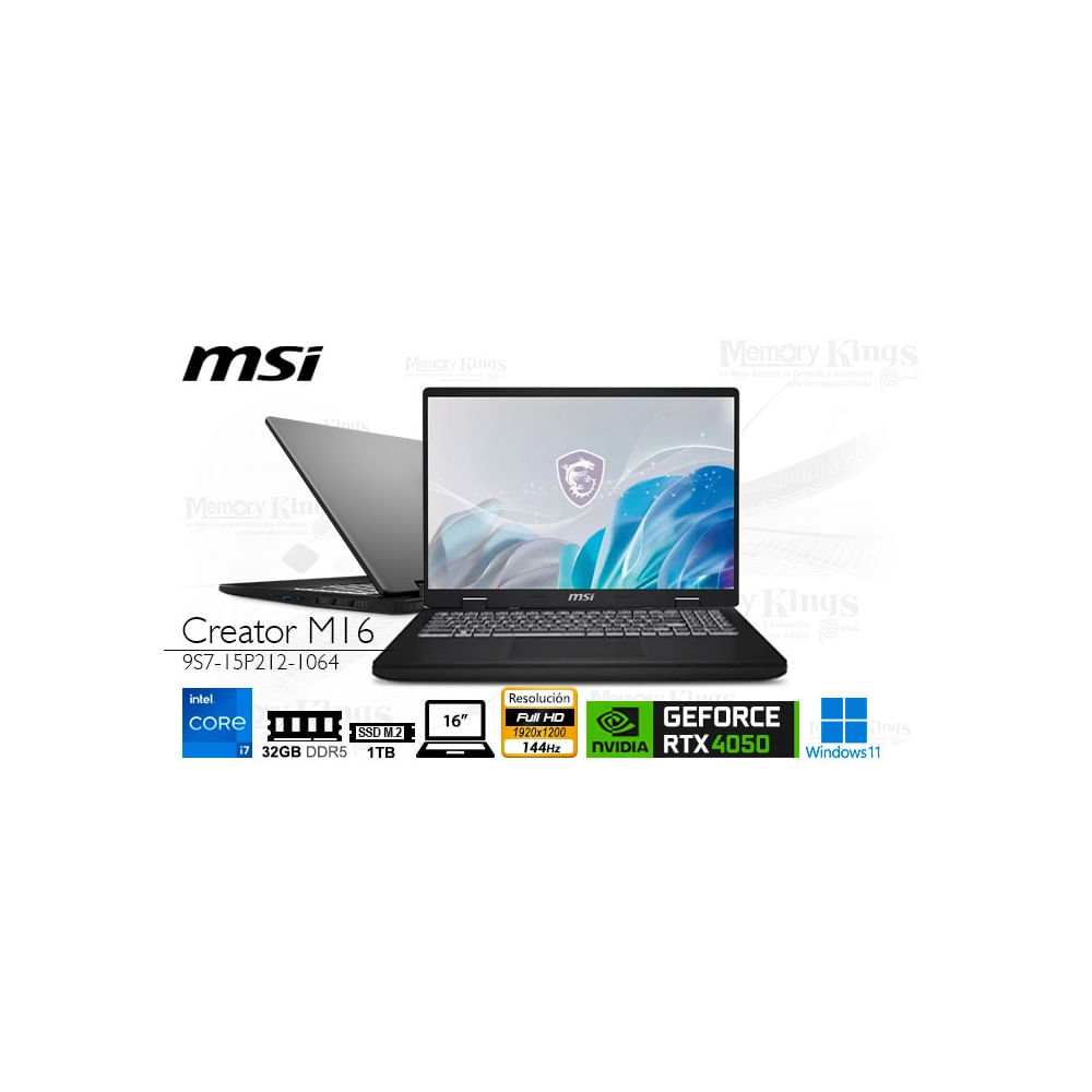 Laptop Core I7-14700Hx Msi Creator M16 Hx C14Veg 32|1Tb|16"" Geforce Rtx 4050 6Gb, W11Pro