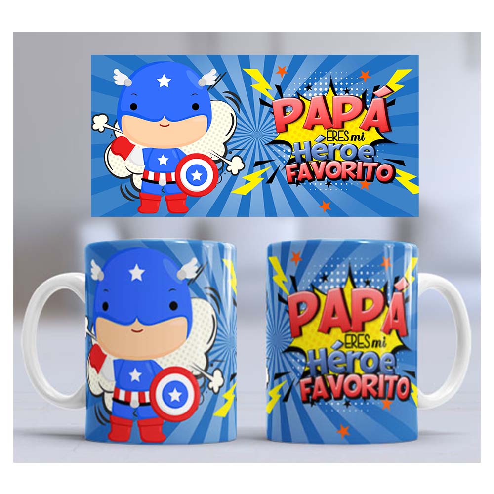 Taza de Loza 11oz Día Del Padre Heroe Capitan America 35