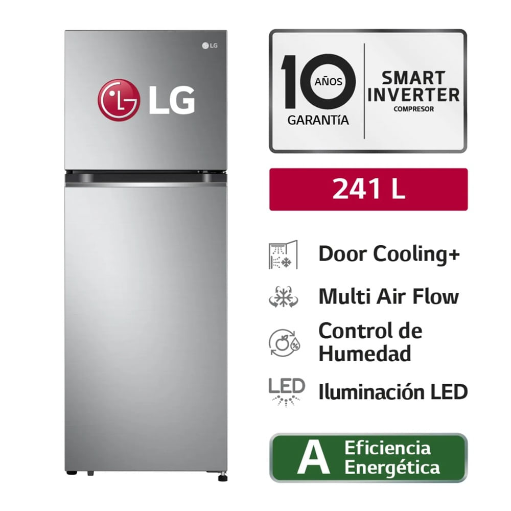 Refrigeradora de 241 Litros con Door Cooling LG GT24BPP Plateada