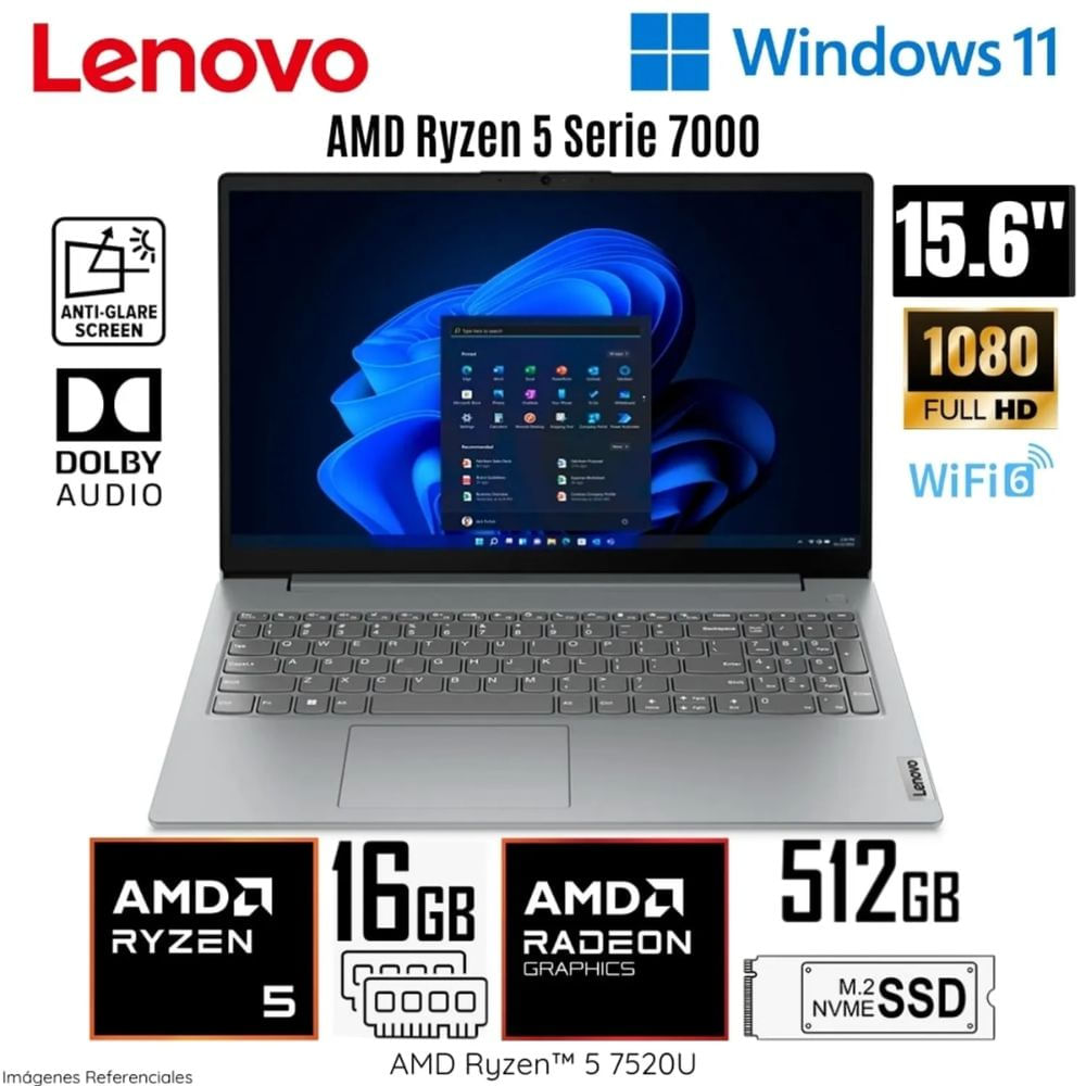Laptop Lenovo V15 G4 AMN AMD Ryzen 5 7520U 16GB RAM 512GB SSD 15.6"" FHD - 82YU00XYLM
