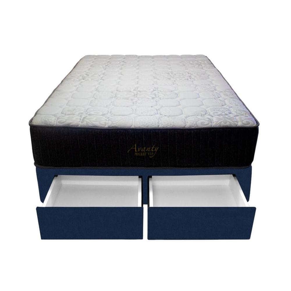 Cama Pocket Vip + 2 Cajones 1.5 Plz + 2 almohadas - Azul Marino