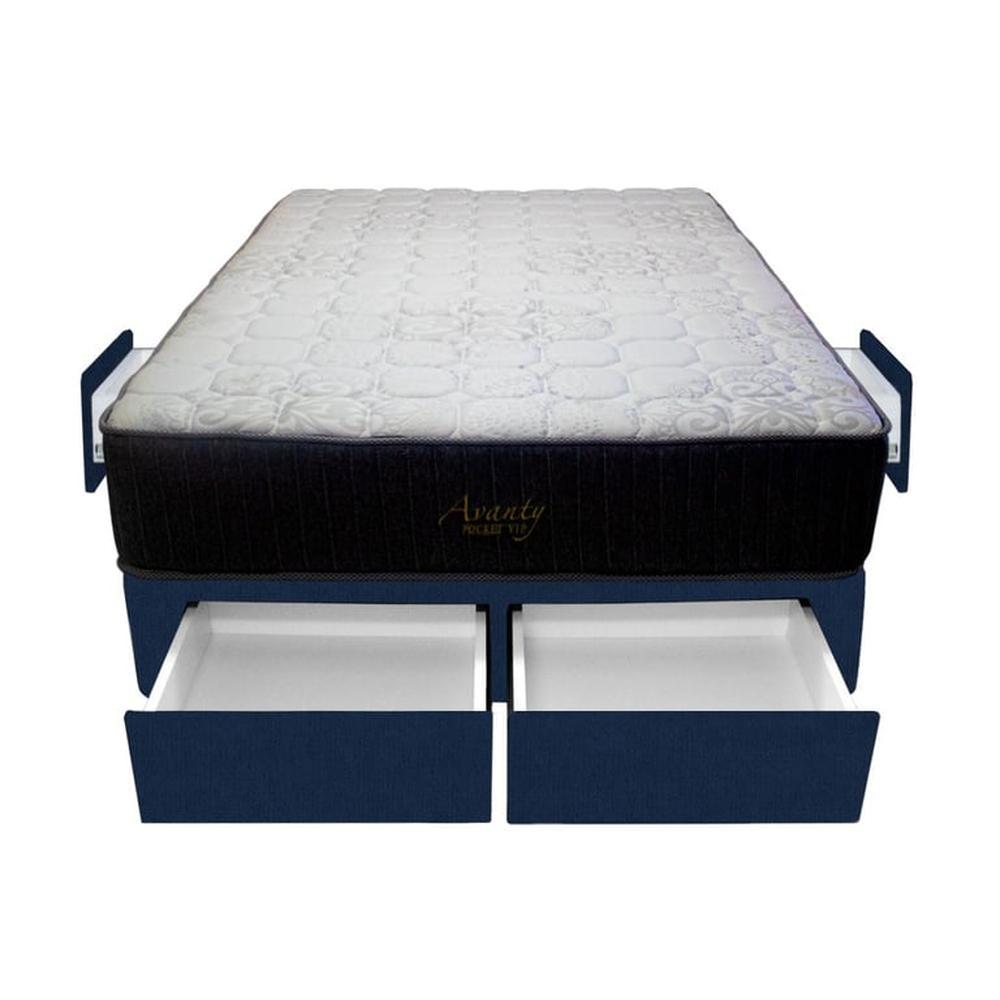Cama Pocket Vip + 4 Cajones 1.5 Plz + 1 almohada - Azul Marino