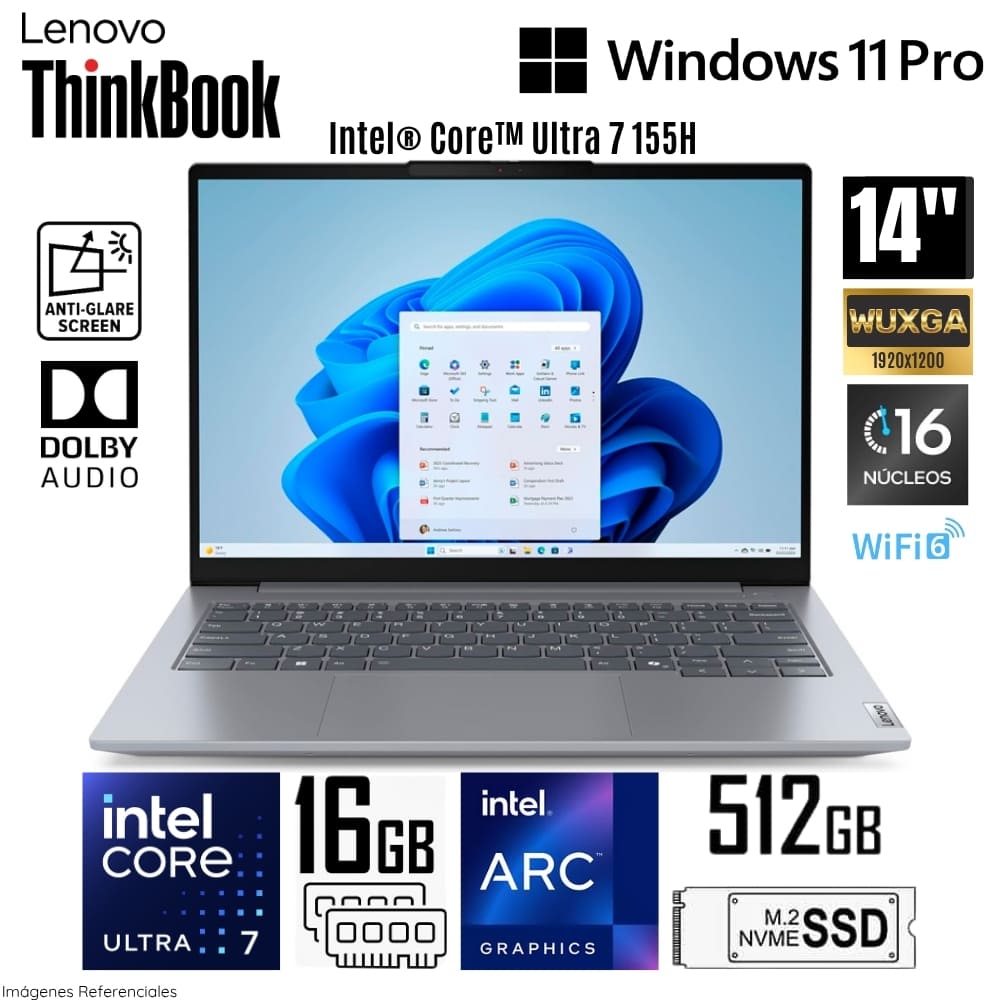 Laptop Lenovo ThinkBook 14 G7 IML Intel Core Utra 7 155H 16GB RAM 512GB SSD 14"" WUXGA - 21MR00CJLM