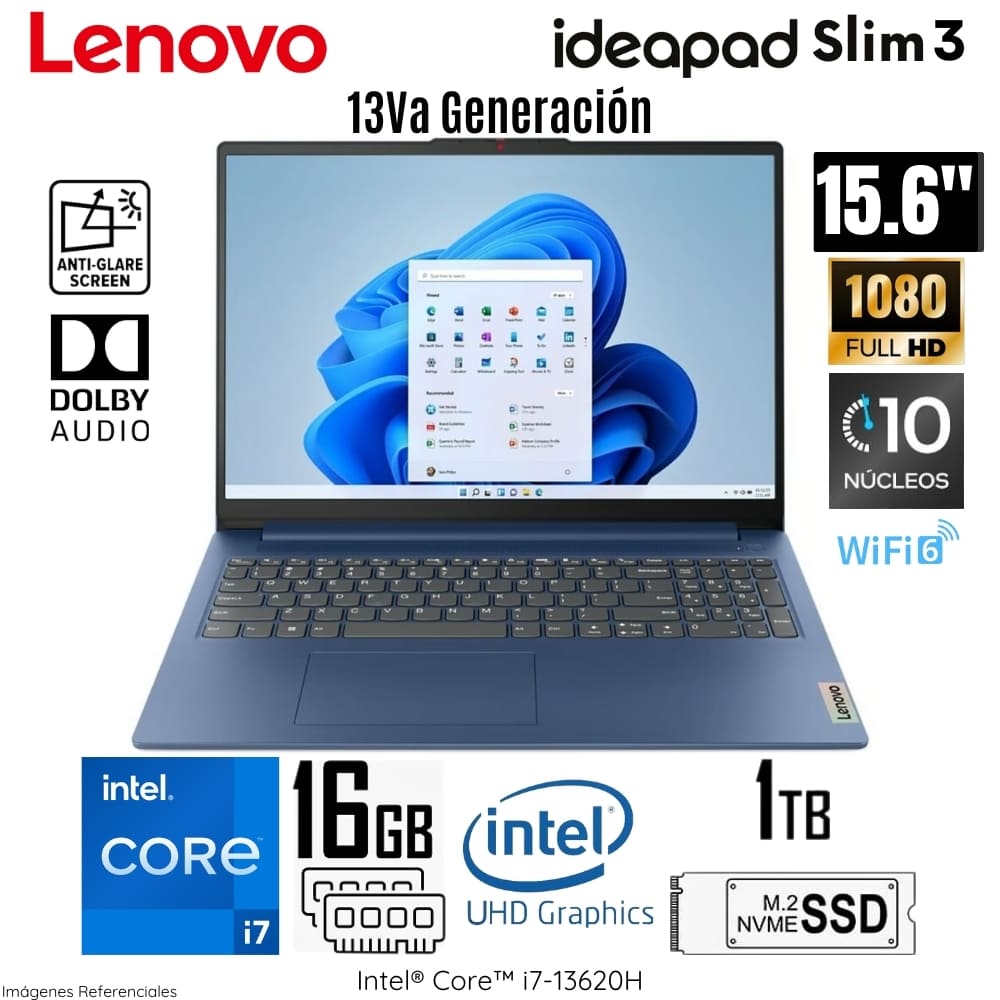 Laptop Lenovo Slim 3 15IRH8 Intel Core i7-13620H 16GB RAM 1TB SSD 15.6"" FHD Win 11 - 83EM00ADLM