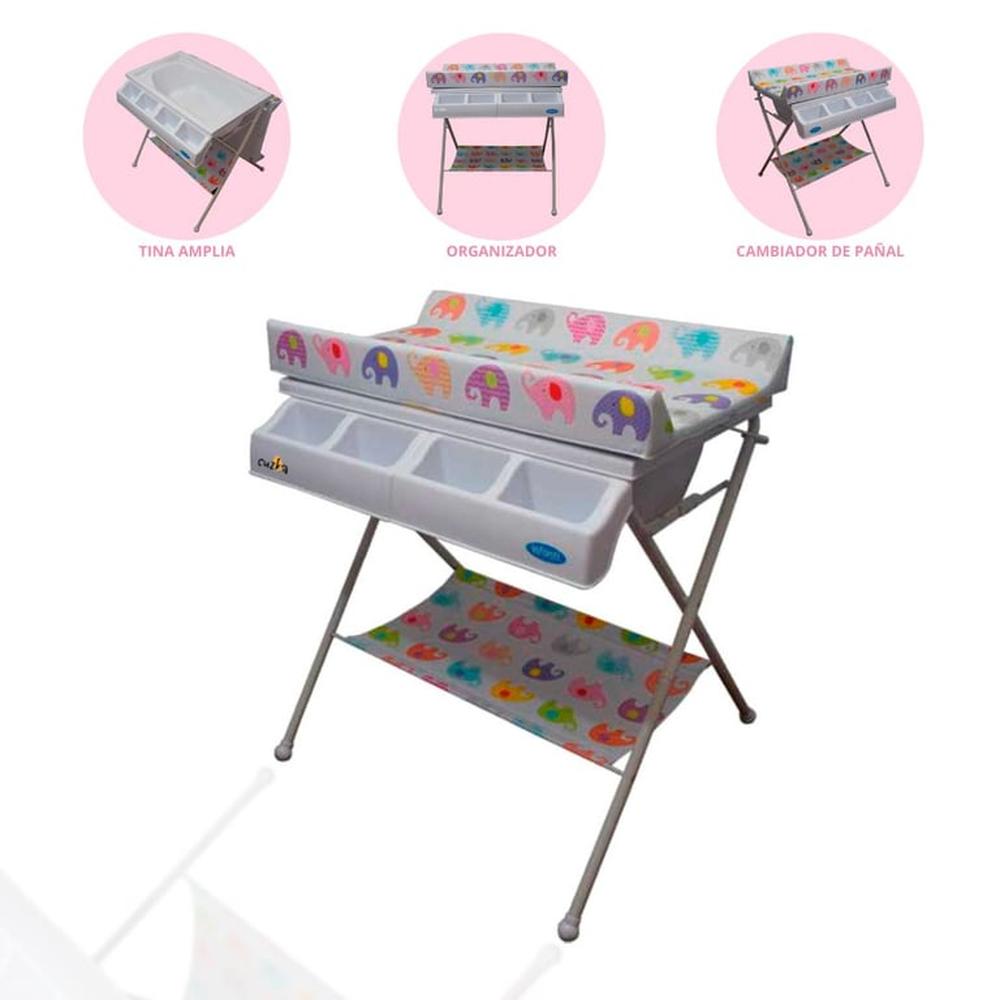 Bañera Cambiador Plegable 2 Pisos ELEPHANTS» Pink