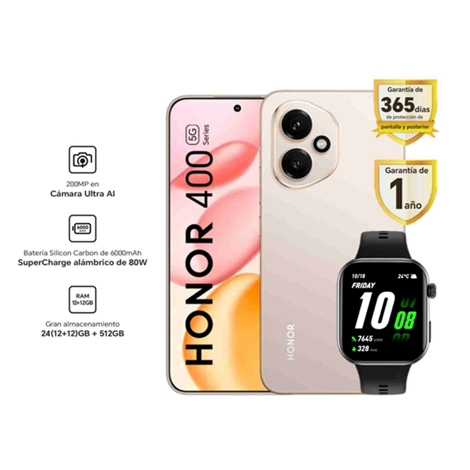Celular Honor 400 12 512GB Dessert Gold + Watch 2i