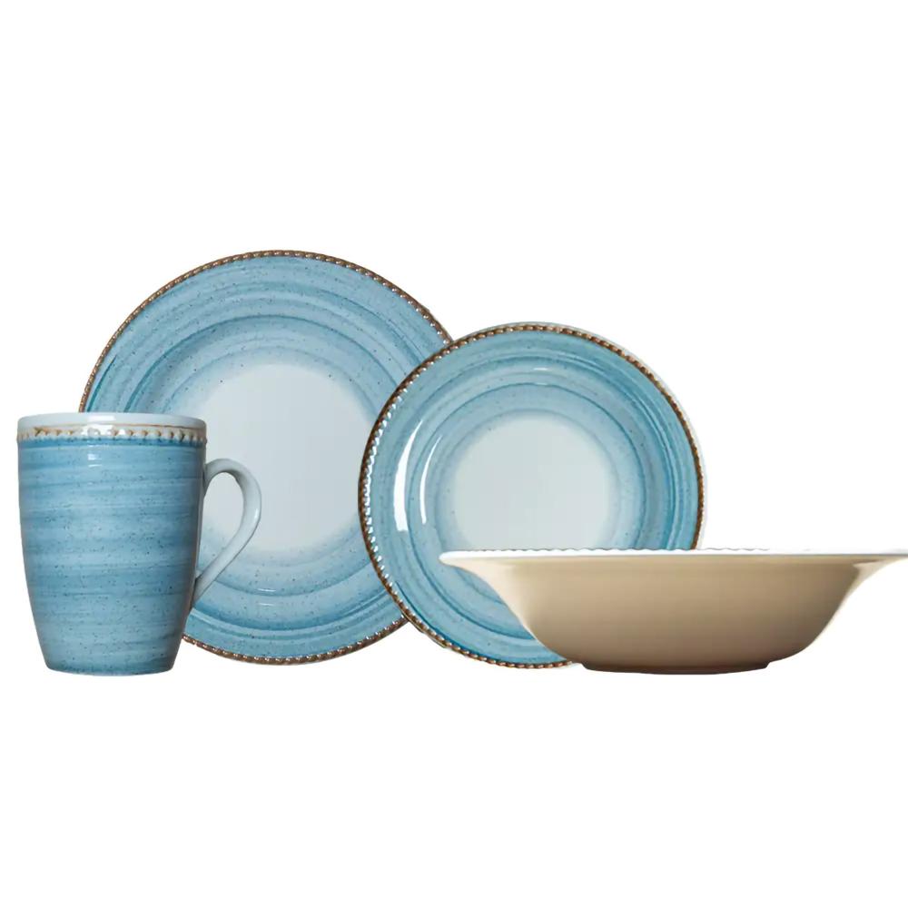 Juego de Vajilla Corona Caoba Azul Perla 16 piezas Juego de Vajilla Corona Caoba Azul Perla 16 piezas