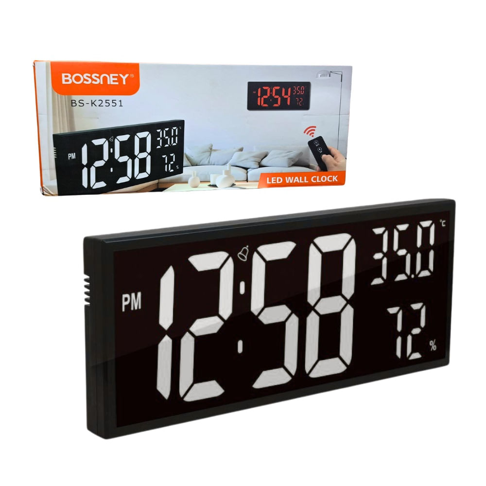 Reloj Rectangular Digital LED con Control BS-K2551 Blanco