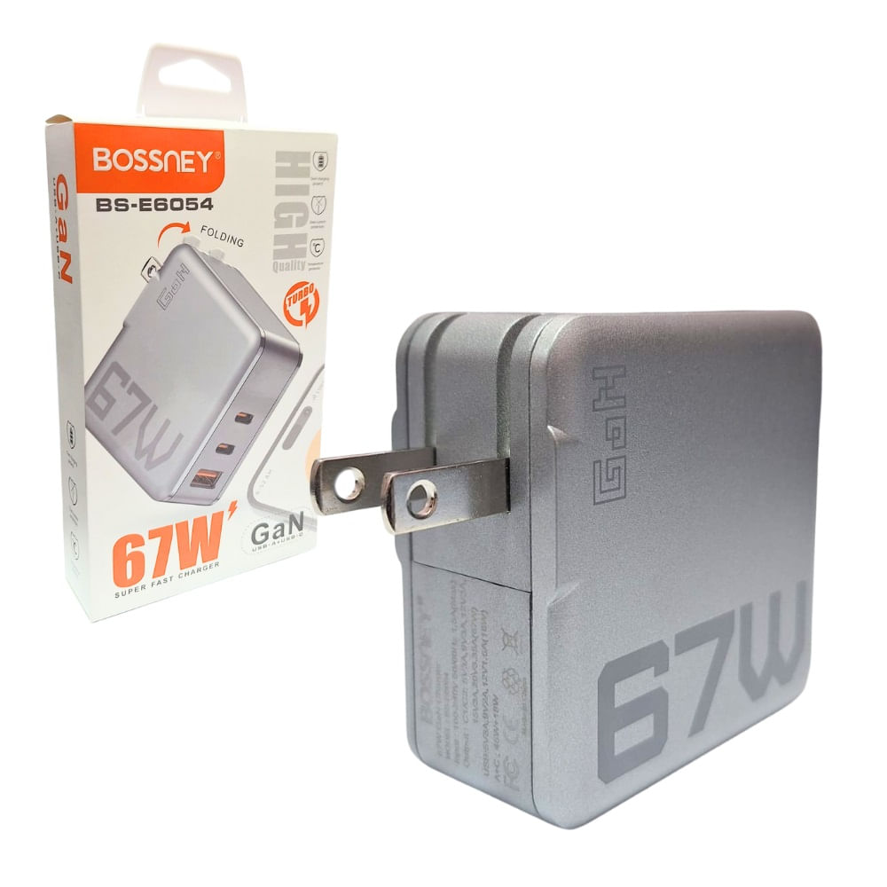 Cubo Cargador Bossney BS-E6054 de 67W con 2 Salidas USB Tipo C Cubo Cargador Bossney BS-E6054 de 67W con 2 Salidas USB Tipo C
