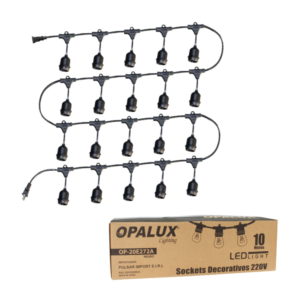 Guirnalda de 20 Sockets Colgantes Opalux E27 220V 10m - OP-20E27 Guirnalda de 20 Sockets Colgantes Opalux E27 220V 10m - OP-20E27