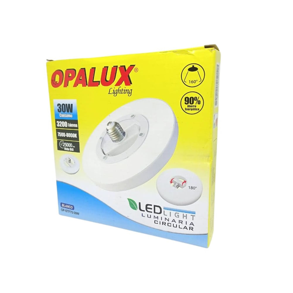 Luminaria-Tipo-Panel Circular Opalux Giratorio 180° 30w Luz Blanca Led Hogar
