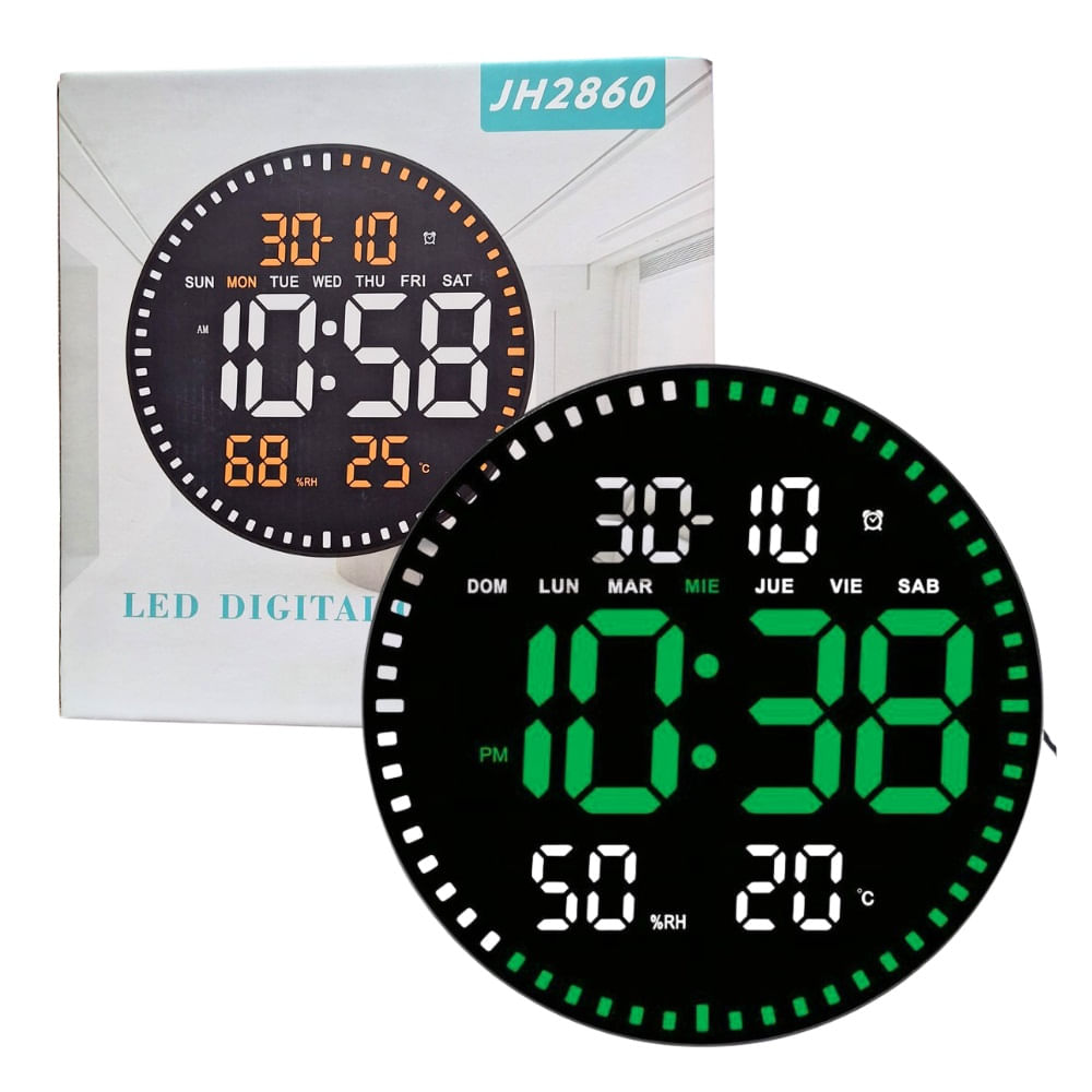 Reloj Digital LED de Pared Control Remoto Temperatura Alarma JH-2860 Verde