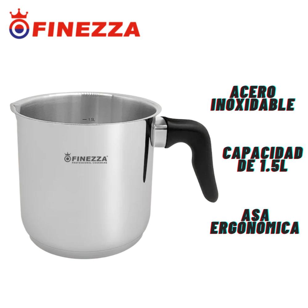 Jarra de acero para leche Finezza 1.5L Acero Inox, Asa Negra