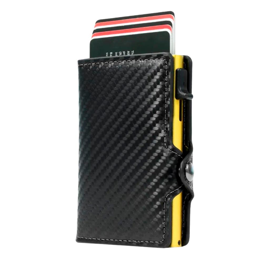 Billetera Tarjetero Color Fibra de Carbono Dorado De Aluminio Rfid Cuero Anti Clonación Billetera Tarjetero Color Fibra de Carbono Dorado De Aluminio Rfid Cuero Anti Clonación