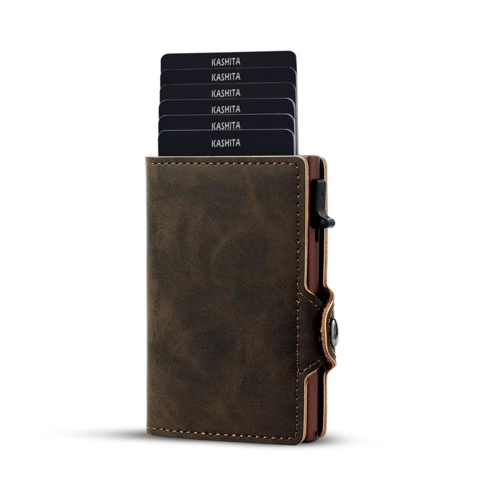 Billetera Tarjetero Color Marrón De Aluminio Rfid Cuero Anti Clonación Billetera Tarjetero Color Marrón De Aluminio Rfid Cuero Anti Clonación