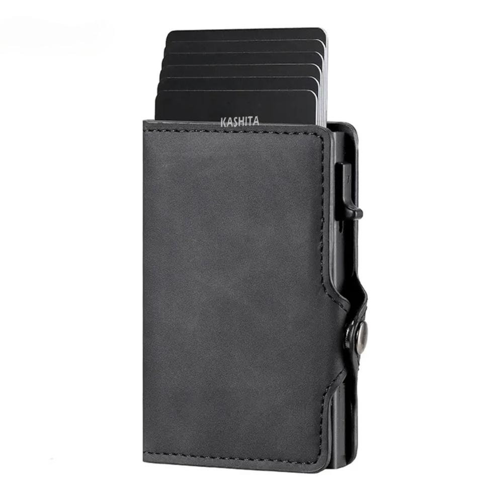 Billetera Tarjetero Color Gris De Aluminio Rfid Cuero Anti Clonación