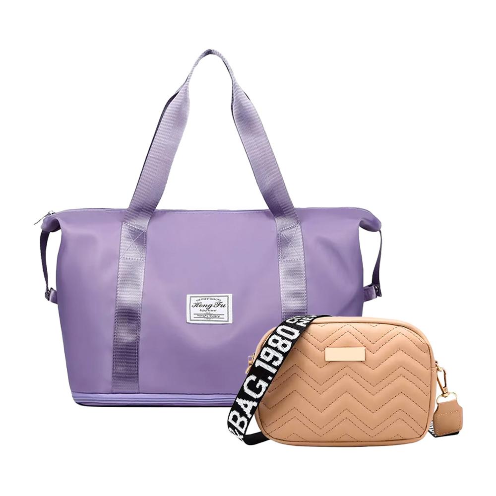 Bolsas Expandibles Viaje 2 en 1 Lila + Cartera Casual Khaki