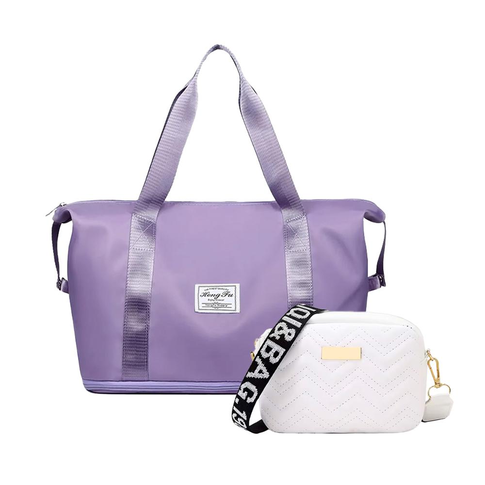 Bolsas Expandibles Viaje 2 en 1 Lila + Cartera Casual Blanca