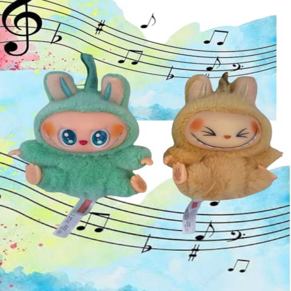 Dos Peluche Llavero Decoración Labubu Musical - Verde Dos Peluche Llavero Decoración Labubu Musical - Verde