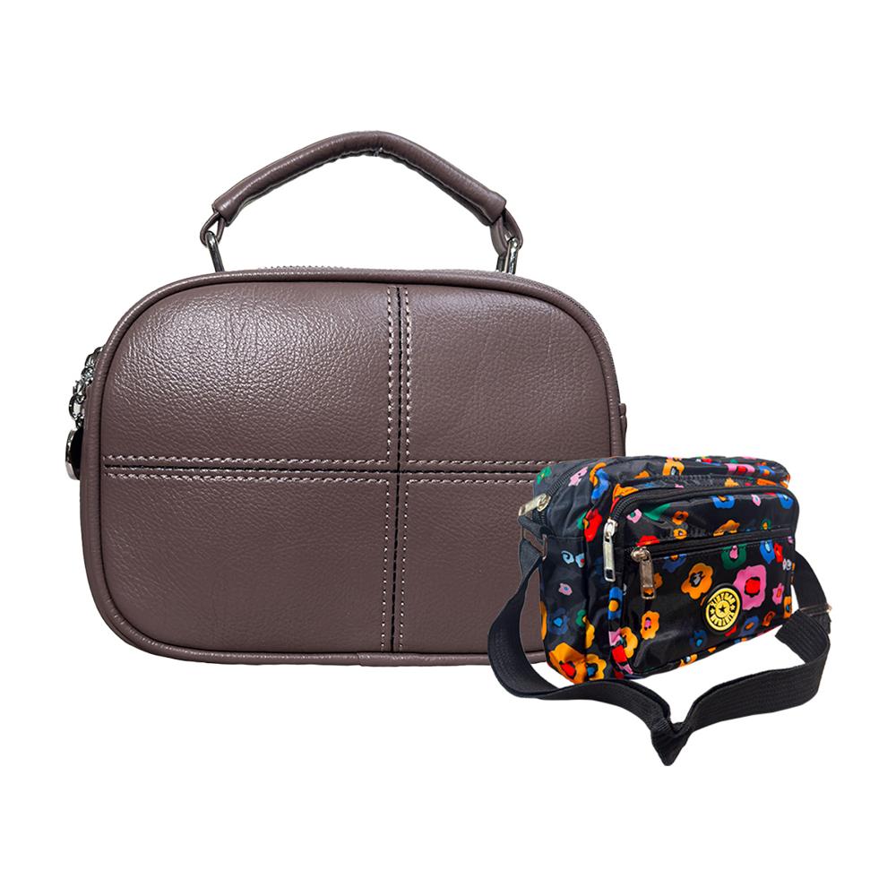Cartera Pequeña de Mano y hombro Marron + Cartera Floreada Cartera Pequeña de Mano y hombro Marron + Cartera Floreada