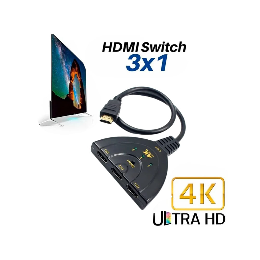 HDMI Switch 4K 3 x 1 Splitter con Cable Full HD 1080p Multiplicador