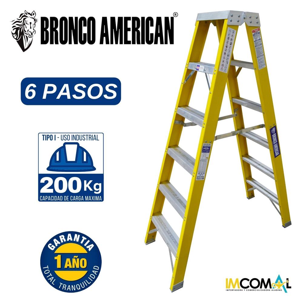 Escalera Fibra de Vidrio Tijera Doble Ascenso de 6 Pasos con Cap. Carga Max: 200 Kg Bronco American Escalera Fibra de Vidrio Tijera Doble Ascenso de 6 Pasos con Cap. Carga Max: 200 Kg Bronco American