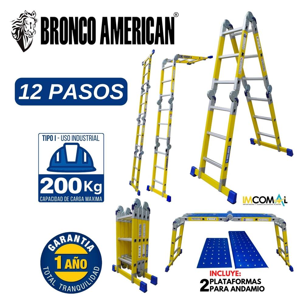 Escalera Fibra de Vidrio Multiposición de 12 Pasos 4x3 Cap. Carga Max: 200 Kg Bronco American Escalera Fibra de Vidrio Multiposición de 12 Pasos 4x3 Cap. Carga Max: 200 Kg Bronco American