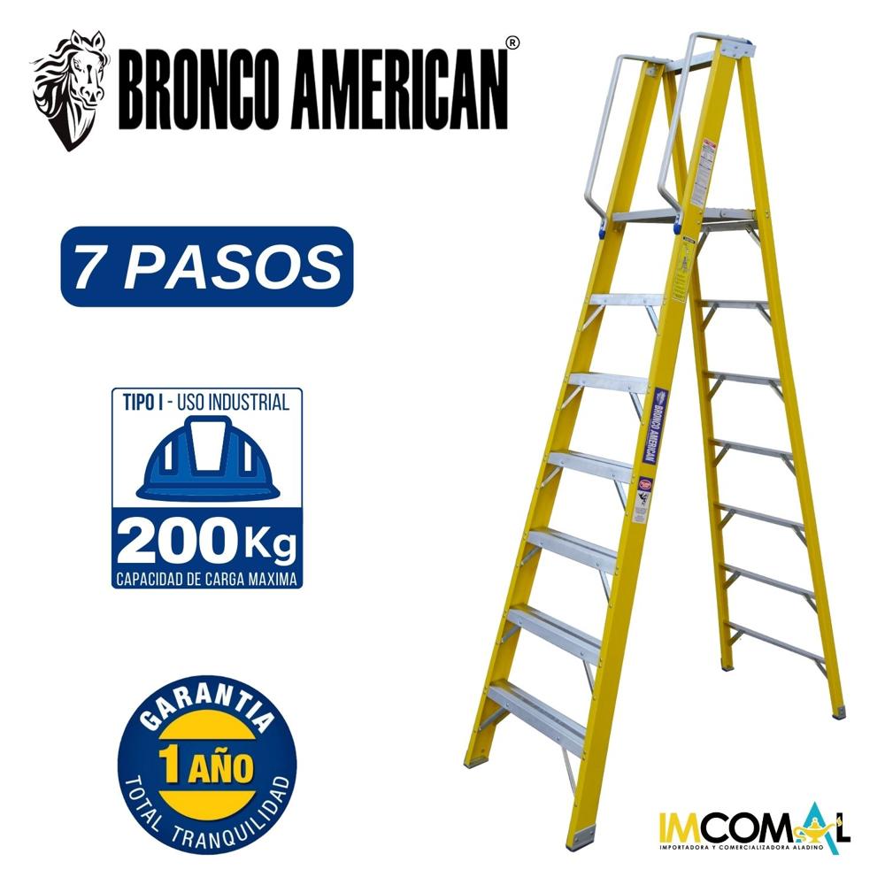 Escalera Fibra de Vidrio Tijera Plataforma de 7 Pasos Cap. Carga Max: 200 Kg Bronco American Escalera Fibra de Vidrio Tijera Plataforma de 7 Pasos Cap. Carga Max: 200 Kg Bronco American