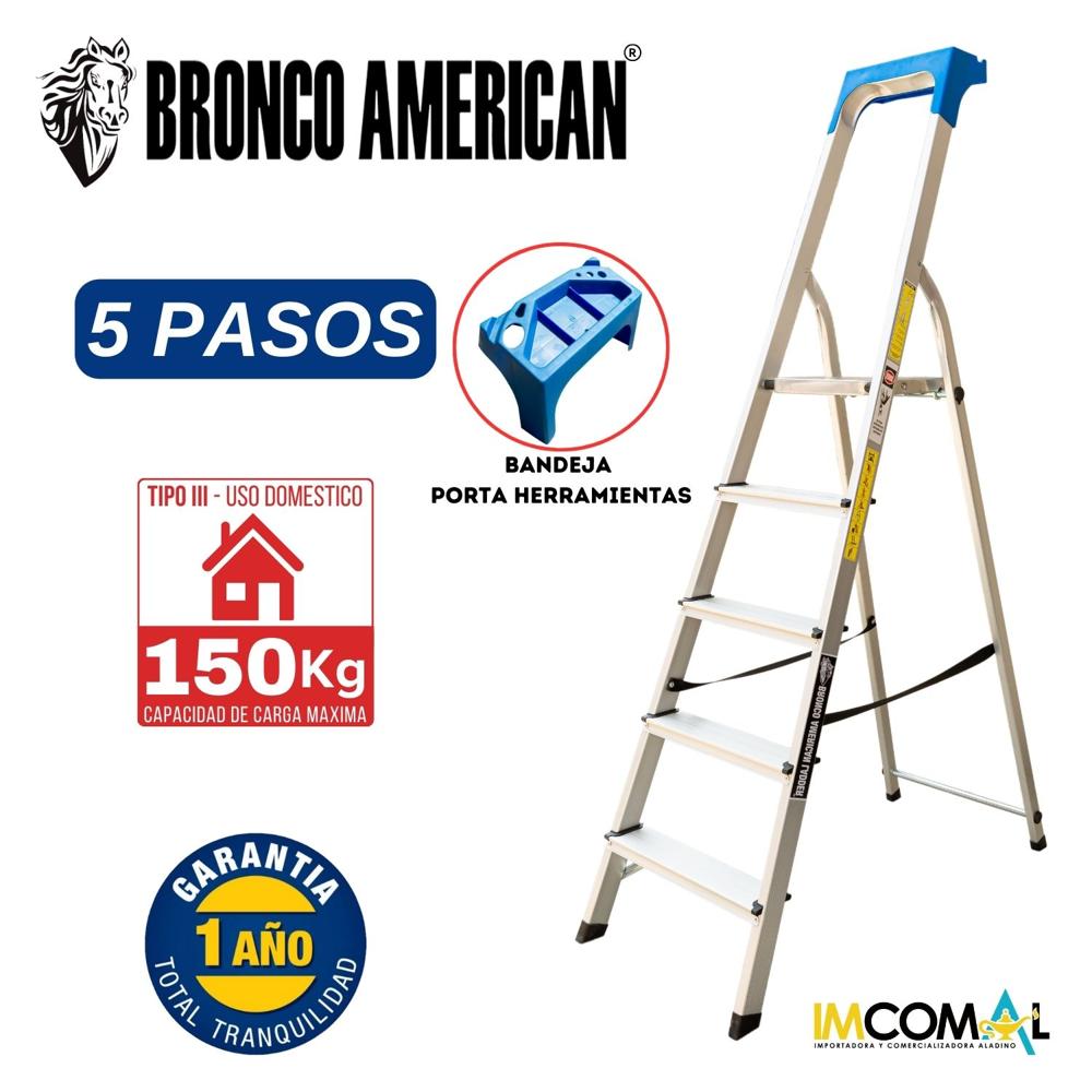 Escalera Aluminio Tipo Banqueta de 5 Pasos Cap. Carga Max: 150 Kg Bronco American Escalera Aluminio Tipo Banqueta de 5 Pasos Cap. Carga Max: 150 Kg Bronco American