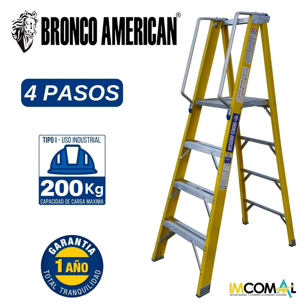 Escalera Fibra de Vidrio Tijera Plataforma de 4 Pasos Cap. Carga Max: 200 Kg Bronco American Escalera Fibra de Vidrio Tijera Plataforma de 4 Pasos Cap. Carga Max: 200 Kg Bronco American