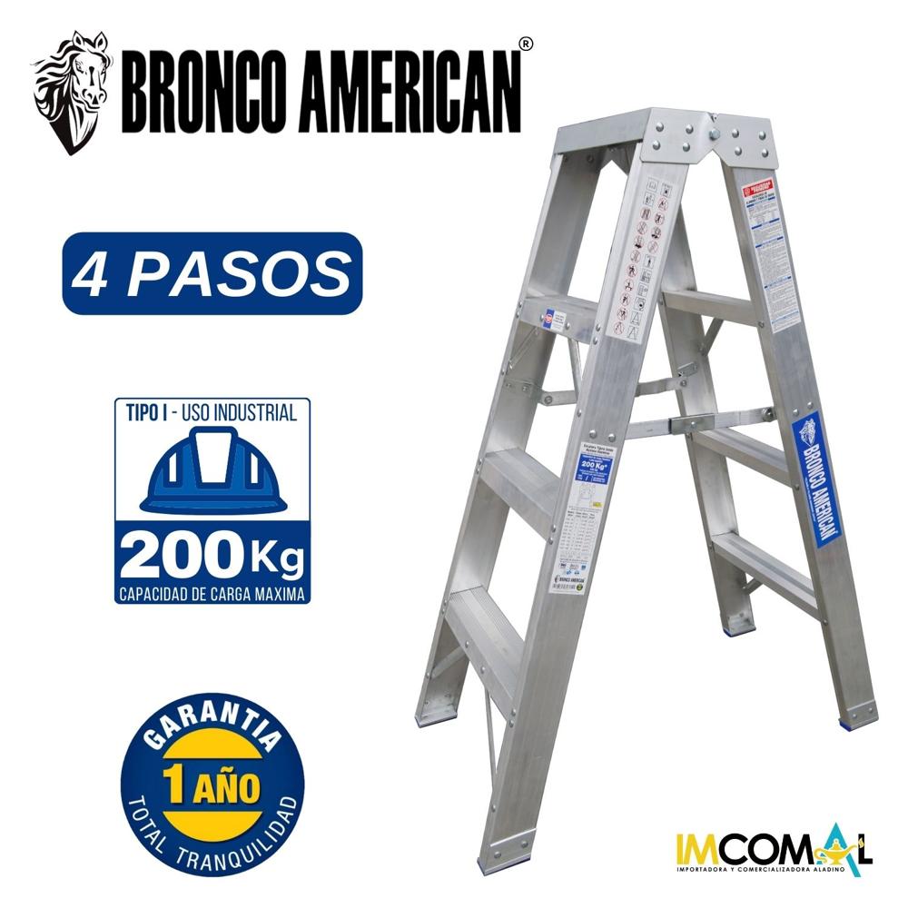 Escalera Aluminio Tijera Doble Ascenso de 4 Pasos Cap. Carga Max: 200 Kg Bronco American Escalera Aluminio Tijera Doble Ascenso de 4 Pasos Cap. Carga Max: 200 Kg Bronco American