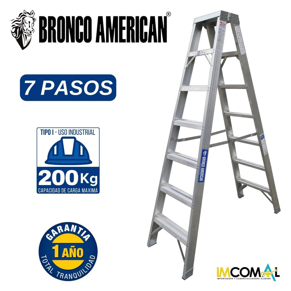 Escalera Aluminio Tijera Doble Ascenso de 7 Pasos Cap. Carga Max: 200 Kg Bronco American Escalera Aluminio Tijera Doble Ascenso de 7 Pasos Cap. Carga Max: 200 Kg Bronco American