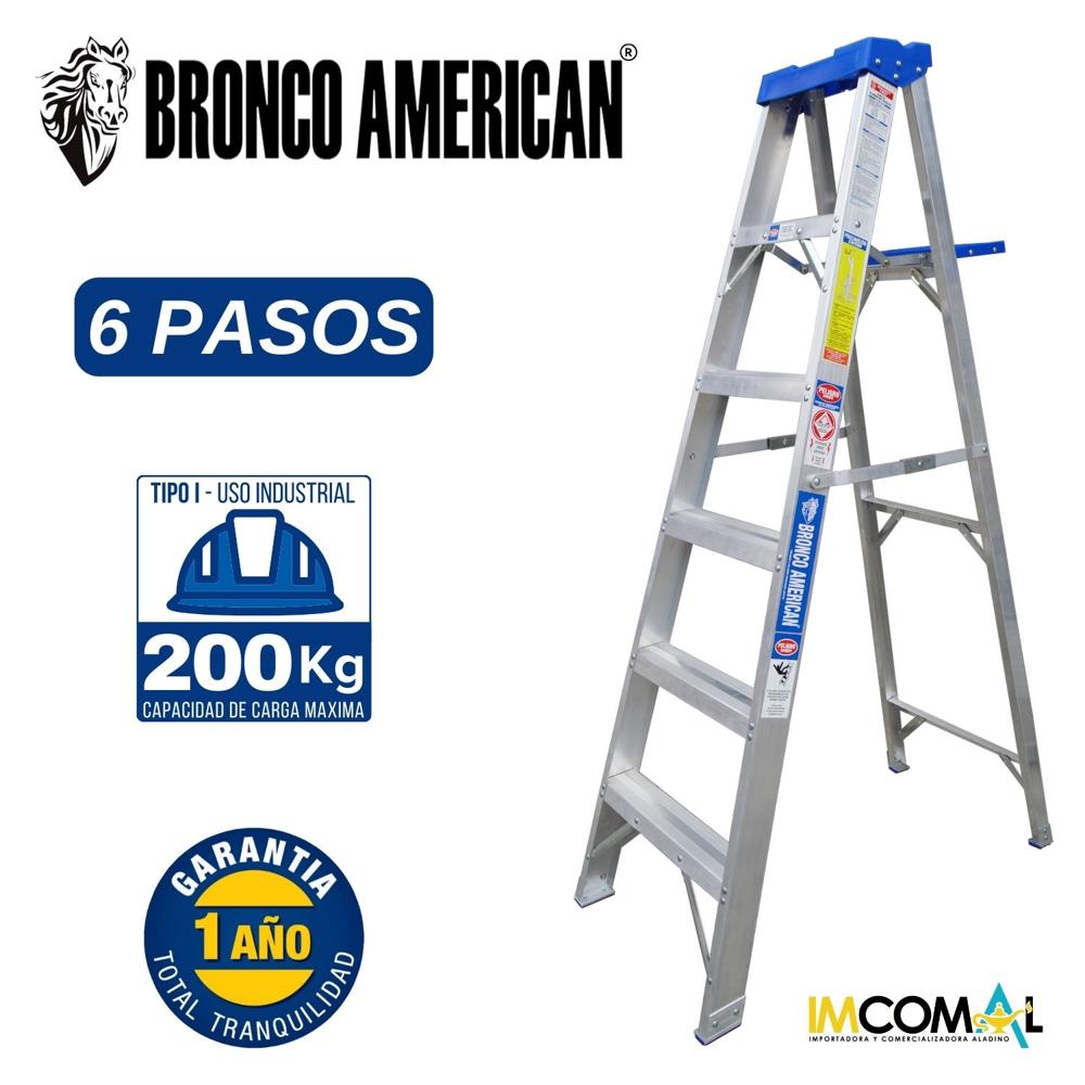 Escalera Aluminio Tijera Simple Ascenso de 6 Pasos Cap. Carga Max: 200 Kg Bronco American Escalera Aluminio Tijera Simple Ascenso de 6 Pasos Cap. Carga Max: 200 Kg Bronco American