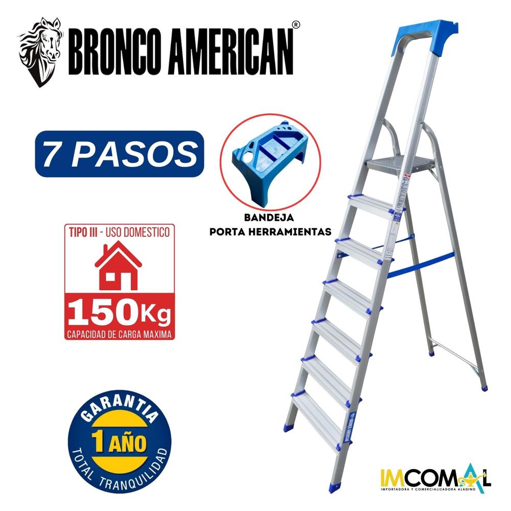 Escalera Aluminio Tipo Banqueta de 7 Pasos Cap. Carga Max: 150 Kg Bronco American Escalera Aluminio Tipo Banqueta de 7 Pasos Cap. Carga Max: 150 Kg Bronco American