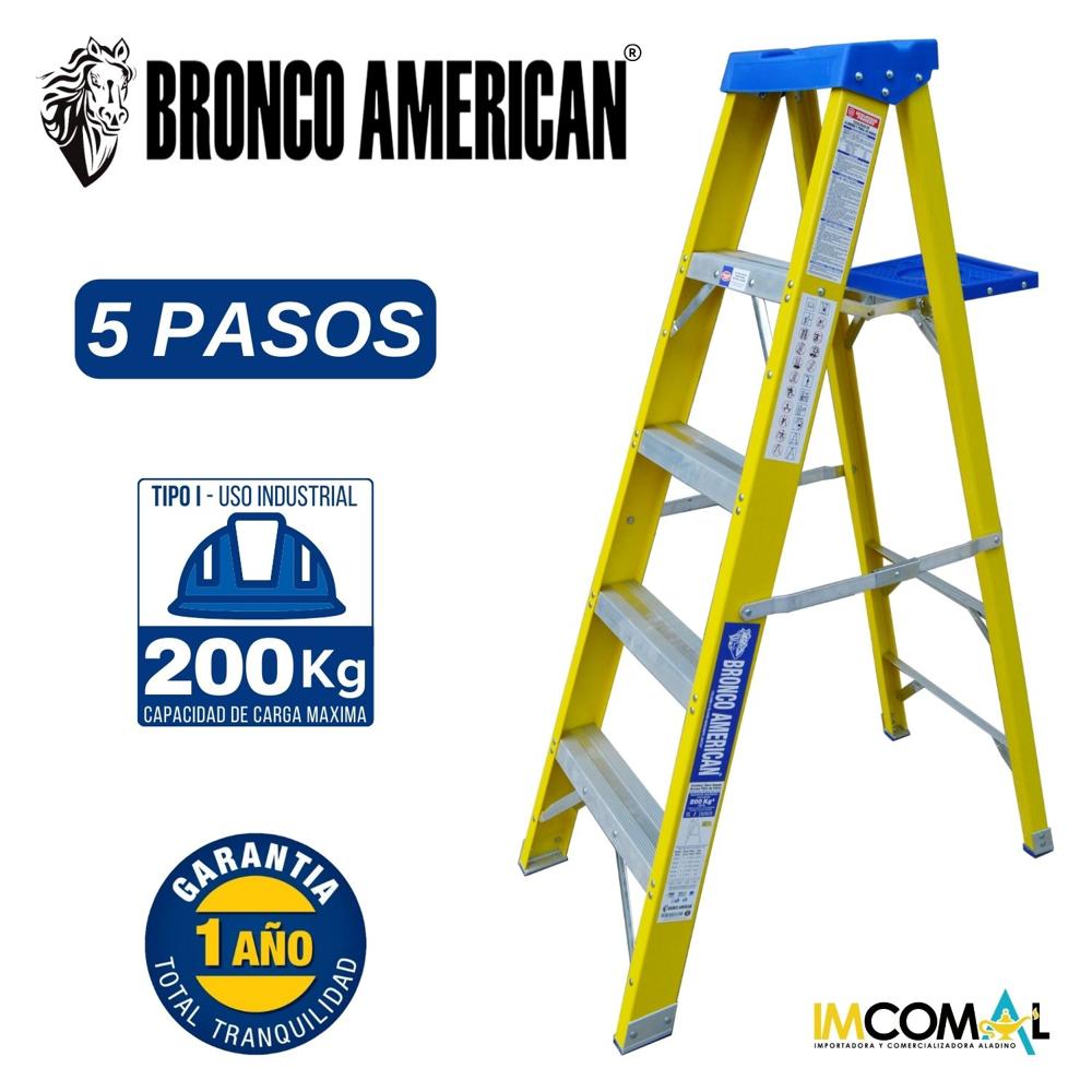 Escalera Fibra de Vidrio Tijera Simple Ascenso de 5 Pasos con Cap. Carga Max: 200 Kg Bronco American Escalera Fibra de Vidrio Tijera Simple Ascenso de 5 Pasos con Cap. Carga Max: 200 Kg Bronco American