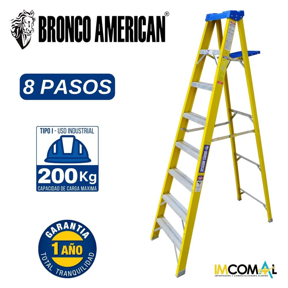 Escalera Fibra de Vidrio Tijera Simple Ascenso de 8 Pasos con Cap. Carga Max: 200 Kg Bronco American Escalera Fibra de Vidrio Tijera Simple Ascenso de 8 Pasos con Cap. Carga Max: 200 Kg Bronco American